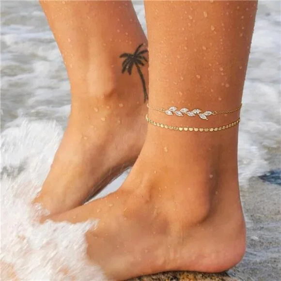 Anklets for Women 14K Real Gold Silver Plated Ankle Bracelets Trendy - Picture 3 of 6